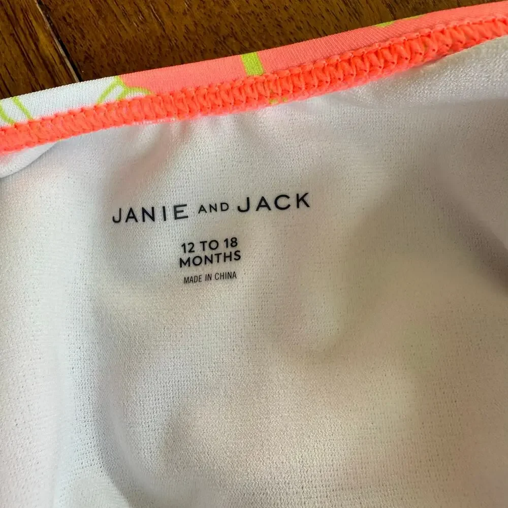 Janie and‎ Jack Ruffle Swimsuit Floral Coral Curl Girls 12-18 Mos Preppy Summer